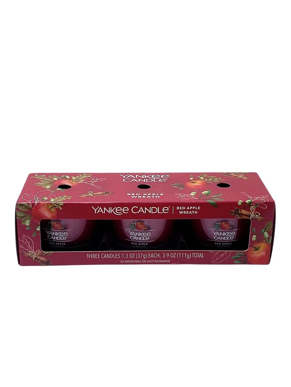 Yankee Candle Red Apple Wreath 1.3 oz Votive Jar Candle Set 3-Pack New in Box